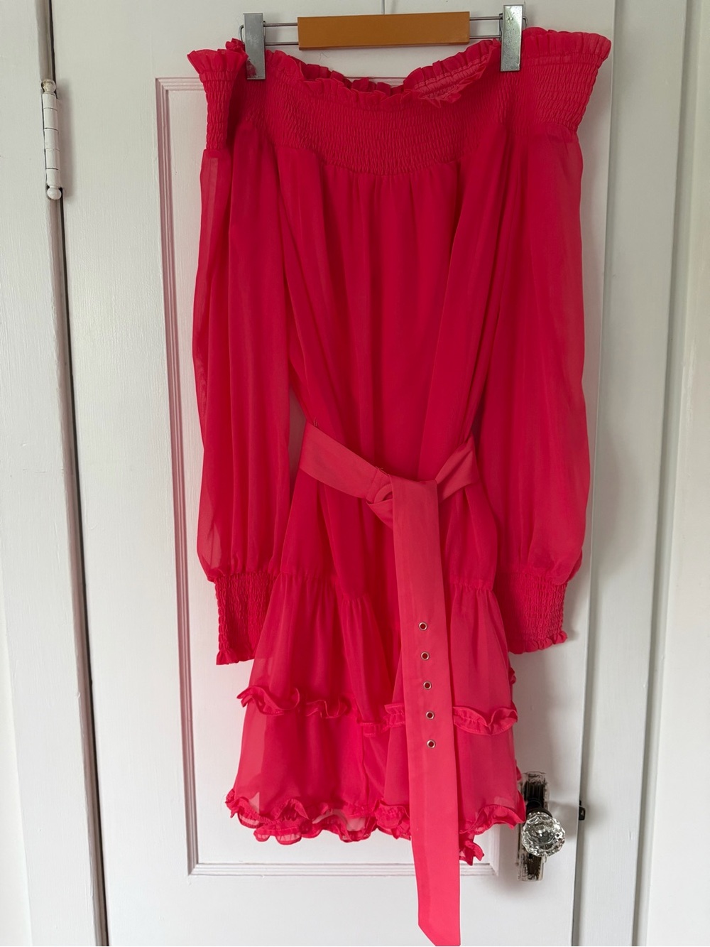 BCBGeneration Off The Shoulder Belted Dress